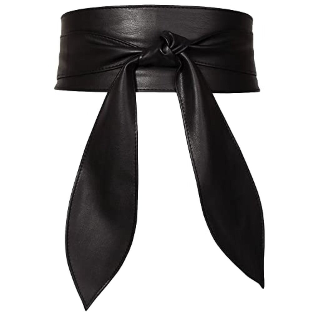 Women Obi Belt Bow Tie Wrap Wide Waistband Faux Leather Wide Cinch Belt